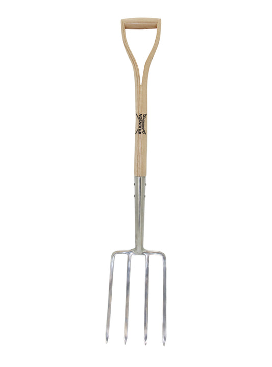Wilkinson Sword Stainless Steel Border Fork with mirror-polished stainless steel head and weatherproof ash handle for cultivating borders and lifting plants on white background