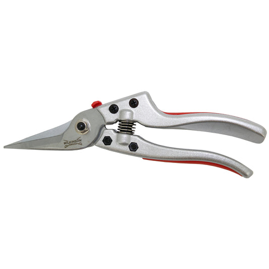 Ergonomic cast aluminium handles with soft grip inserts and central safety catch on Wilkinson Sword Razorcut Comfort Pruning Snips.