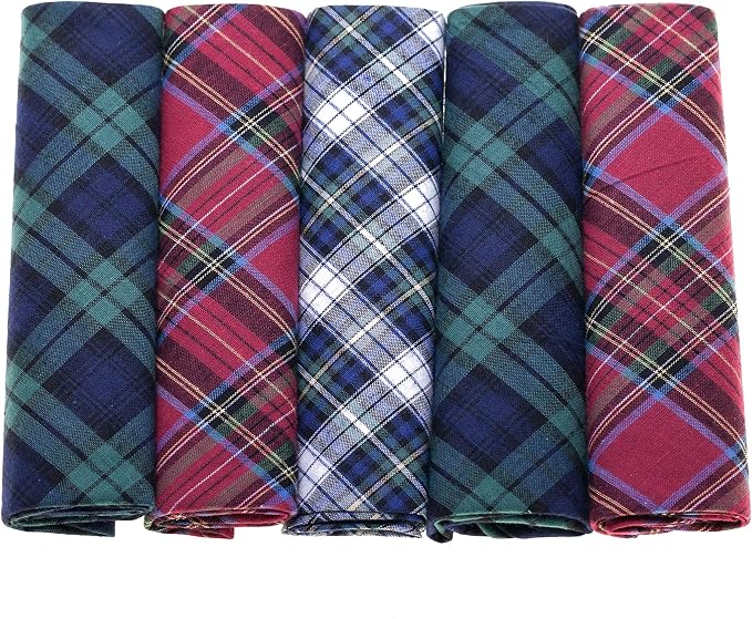 Men's 100% Cotton Tartan Handkerchiefs – Pack of 5 Traditional Checked Hankies