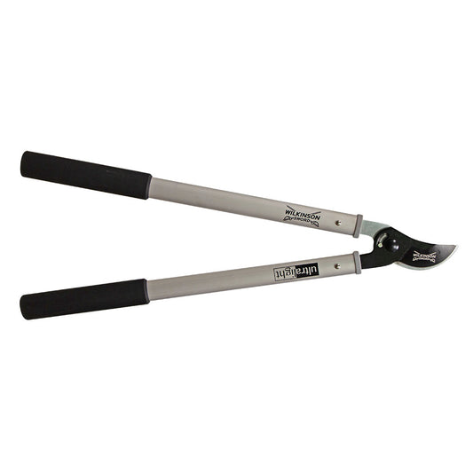 Gardening pruner with black and gray handles on a white background