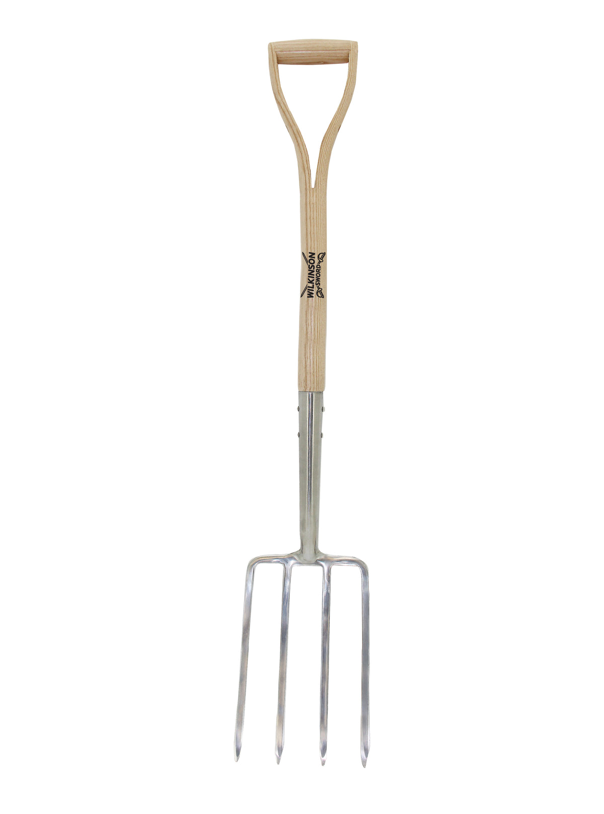 Wilkinson Sword Stainless Steel Border Fork with mirror-polished stainless steel head and weatherproof ash handle for cultivating borders and lifting plants on white background
