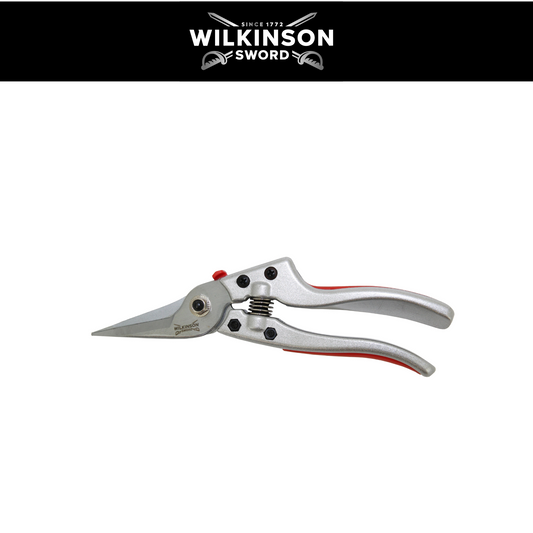 Wilkinson Sword Razorcut Comfort Pruning Snips with SK5 Japanese steel blades and cast aluminium soft grip handles for precision pruning and flower cutting.