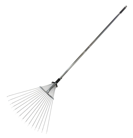 Close‑up of adjustable rake head showing 19–61cm span