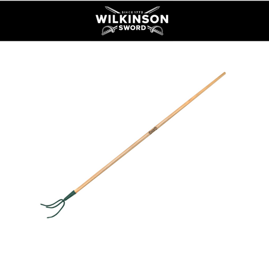 Wilkinson Sword Carbon Steel 3 Prong Cultivator with long weatherproof wooden handle