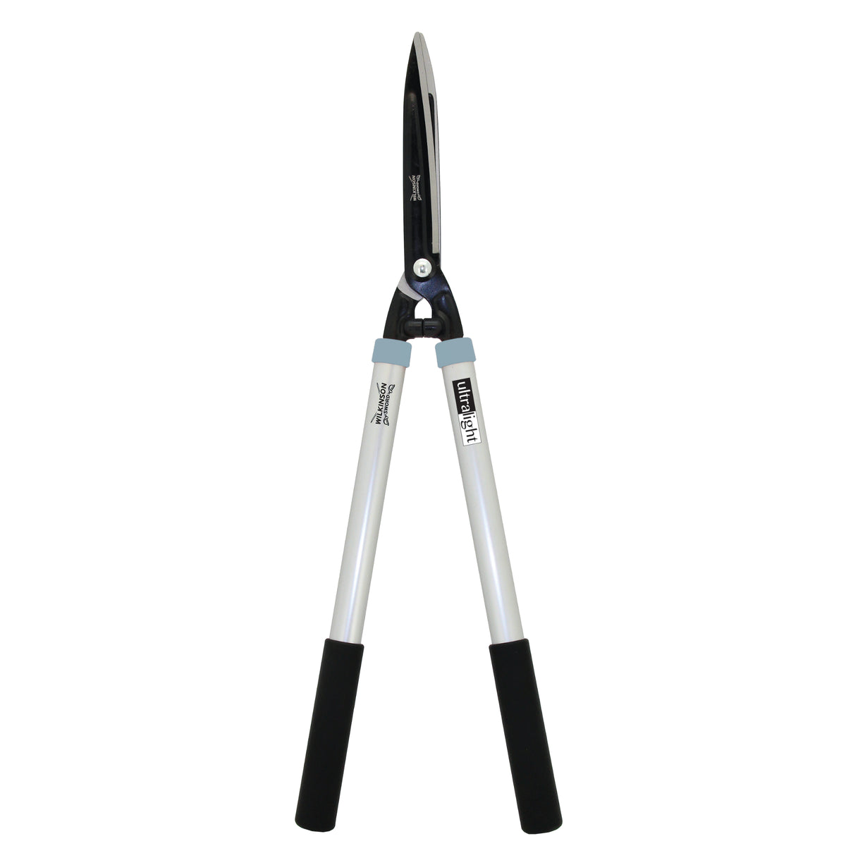 Wilkinson Sword Ultralight Hedge Shears with lightweight handles and sharp blades for trimming hedges, shrubs and garden borders with black and silver blades on a white background
