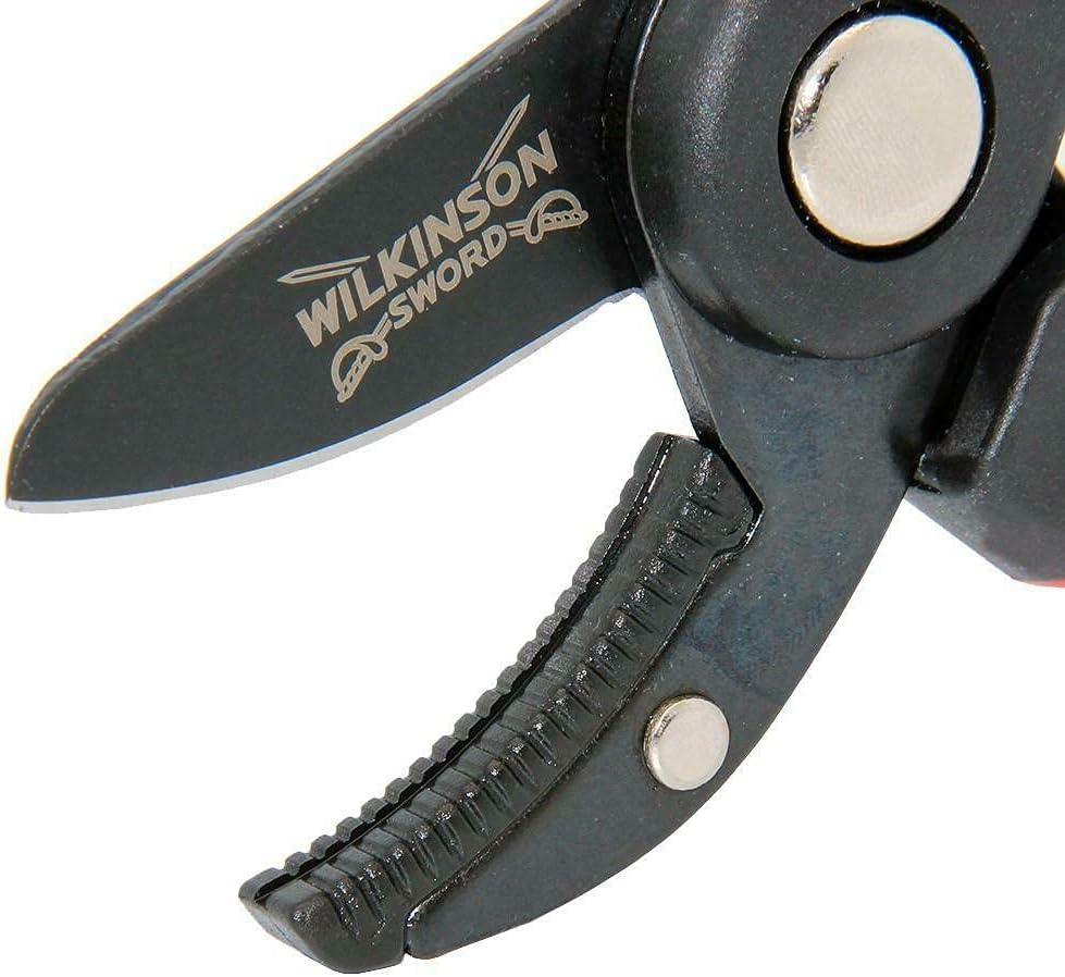 close up of Wilkinson Sword Bypass Pruners and Anvil Pruners with ergonomic handles for pruning live stems, shrubs and dead branches