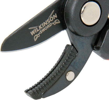 close up of Wilkinson Sword Bypass Pruners and Anvil Pruners with ergonomic handles for pruning live stems, shrubs and dead branches