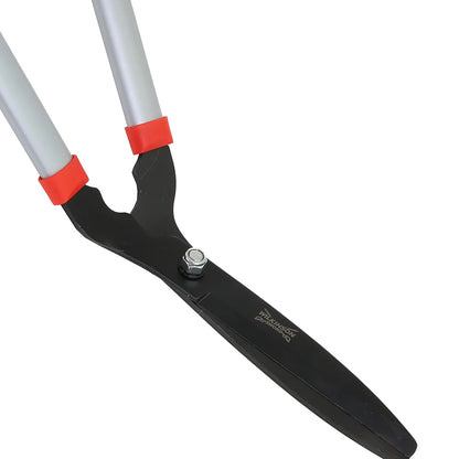 Carbon steel lawn shears with non-stick coated blades for smooth cutting.