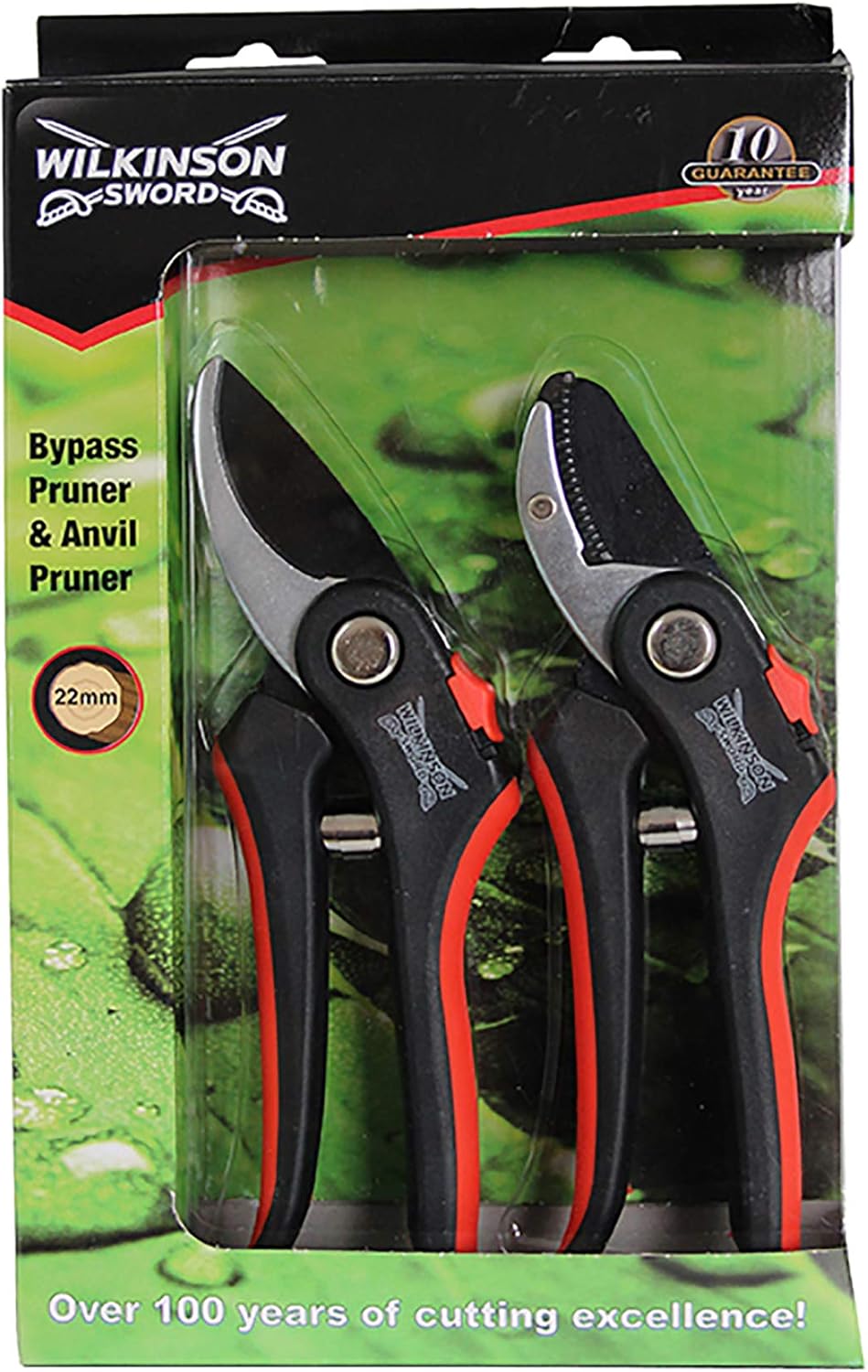 Wilkinson Sword Deluxe Twin Pack with bypass and anvil pruners featuring Japanese steel blades and ergonomic aluminium handles for precision garden pruning in a blister pack packaging