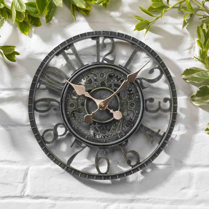 Outside In Newby Mechanical Wall Clock Verdigris 12" – Indoor & Outdoor Garden Clock