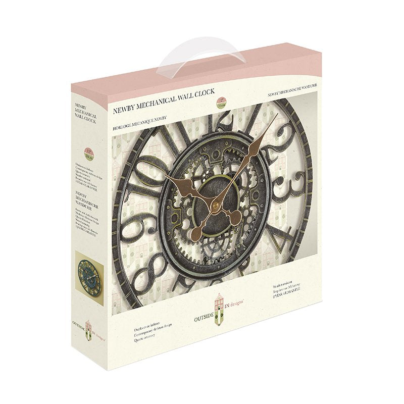 Outside In Newby Mechanical Wall Clock Verdigris 12" – Indoor & Outdoor Garden Clock