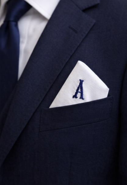 Men’s 100% Cotton Handkerchiefs – Box of 3 – White with Navy Initial