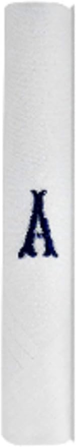 Men’s white cotton handkerchief with navy embroidered initial A
