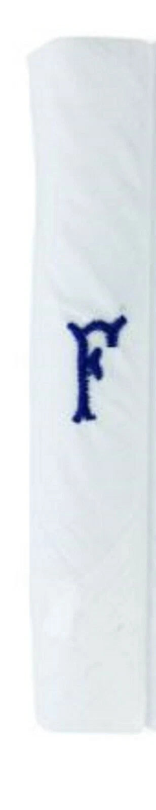 Men’s white cotton handkerchief with navy embroidered initial F