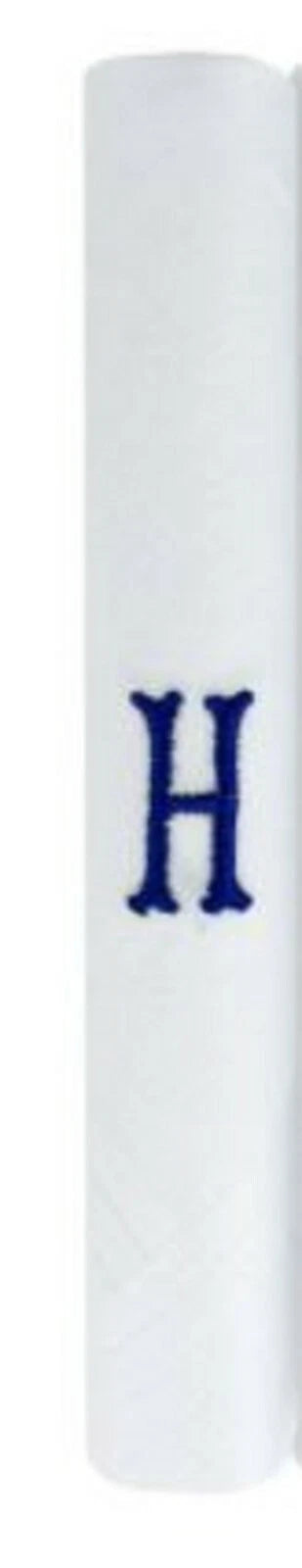 Men’s 100% Cotton Handkerchiefs – Box of 3 – White with Navy Initial