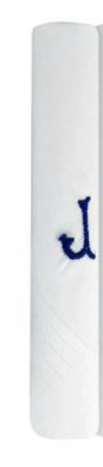 Men’s white cotton handkerchief with navy embroidered initial J