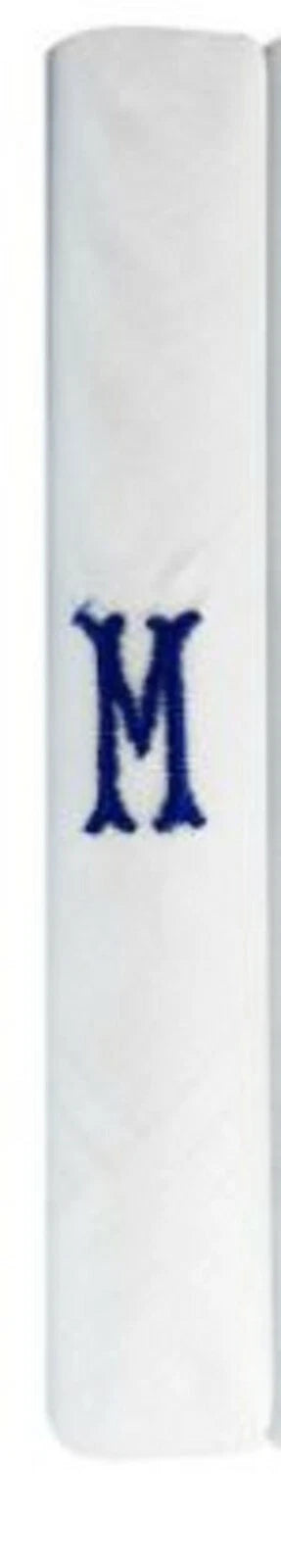 Men’s white cotton handkerchief with navy embroidered initial M
