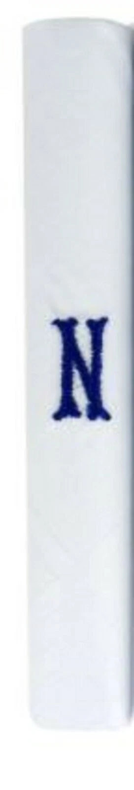 Men’s white cotton handkerchief with navy embroidered initial N