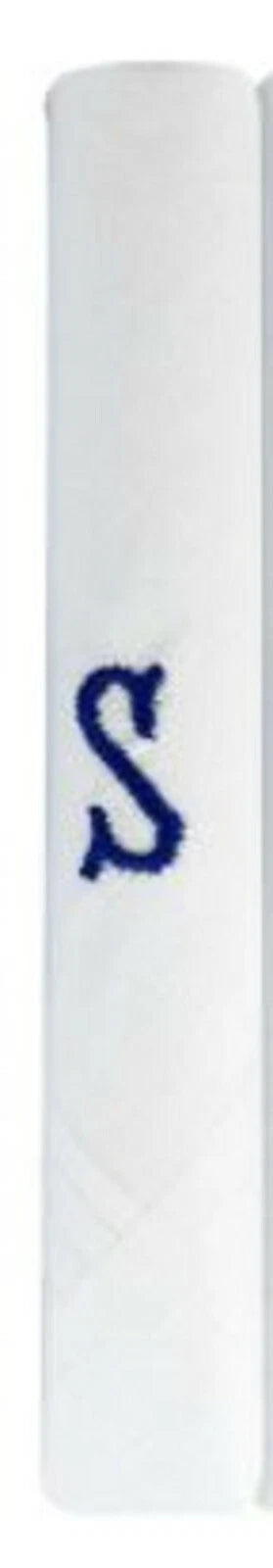 Men’s 100% Cotton Handkerchiefs – Box of 3 – White with Navy Initial