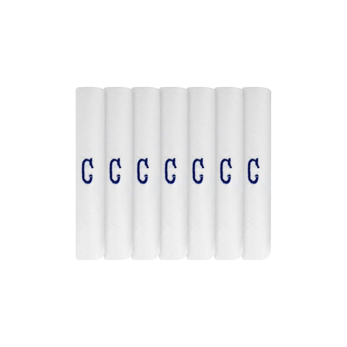 White 100% Cotton Handkerchief – Pack of 7, Navy Embroidered Initial – Choose Your Letter
