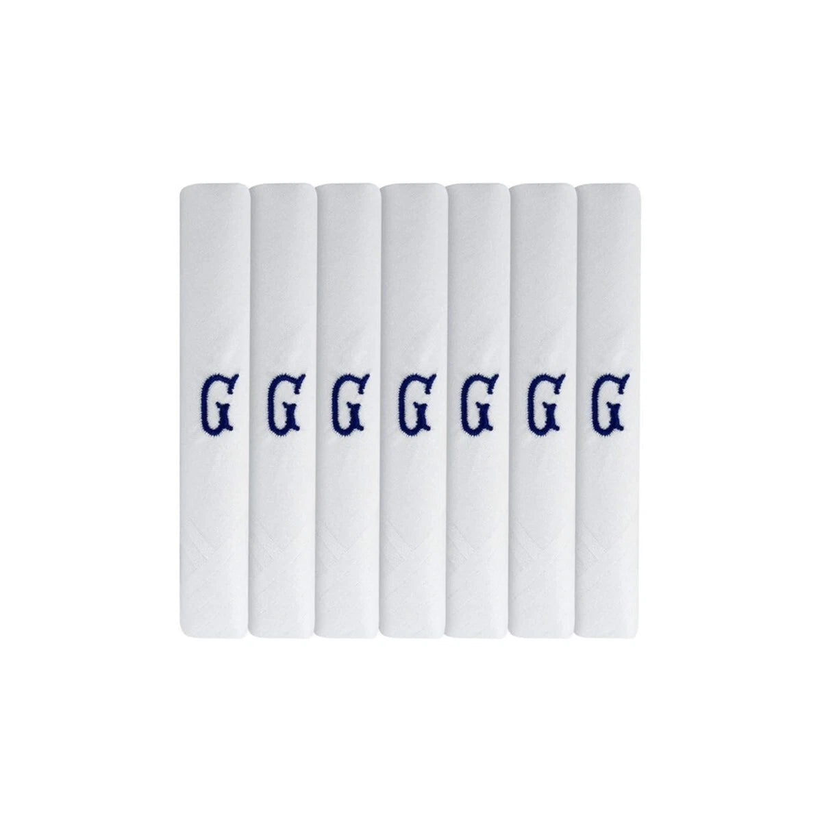 White 100% Cotton Handkerchief – Pack of 7, Navy Embroidered Initial – Choose Your Letter