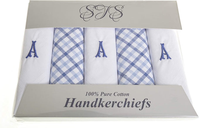 Personalised 100% Cotton Handkerchief Gift Set – Navy Embroidered Initial (A–Z)