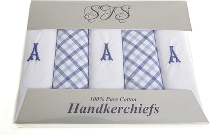 Personalised 100% Cotton Handkerchief Gift Set – Navy Embroidered Initial (A–Z)