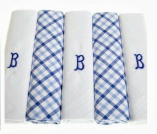 Personalised 100% Cotton Handkerchief Gift Set – Navy Embroidered Initial (A–Z)