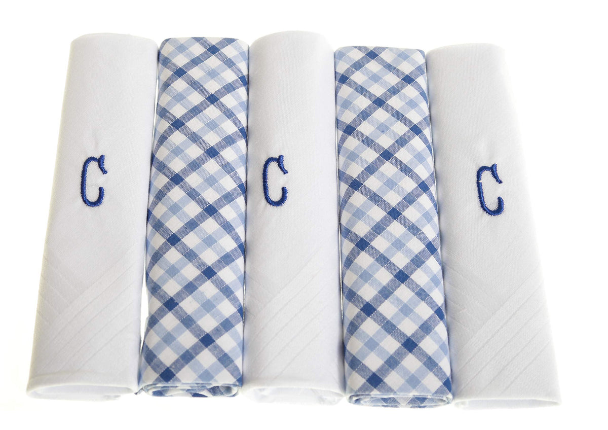 Personalised 100% Cotton Handkerchief Gift Set – Navy Embroidered Initial (A–Z)
