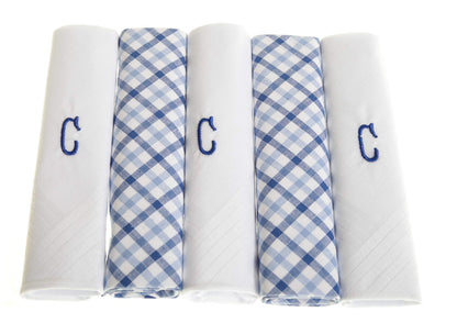 Personalised 100% Cotton Handkerchief Gift Set – Navy Embroidered Initial (A–Z)