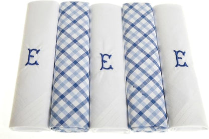 Personalised 100% Cotton Handkerchief Gift Set – Navy Embroidered Initial (A–Z)