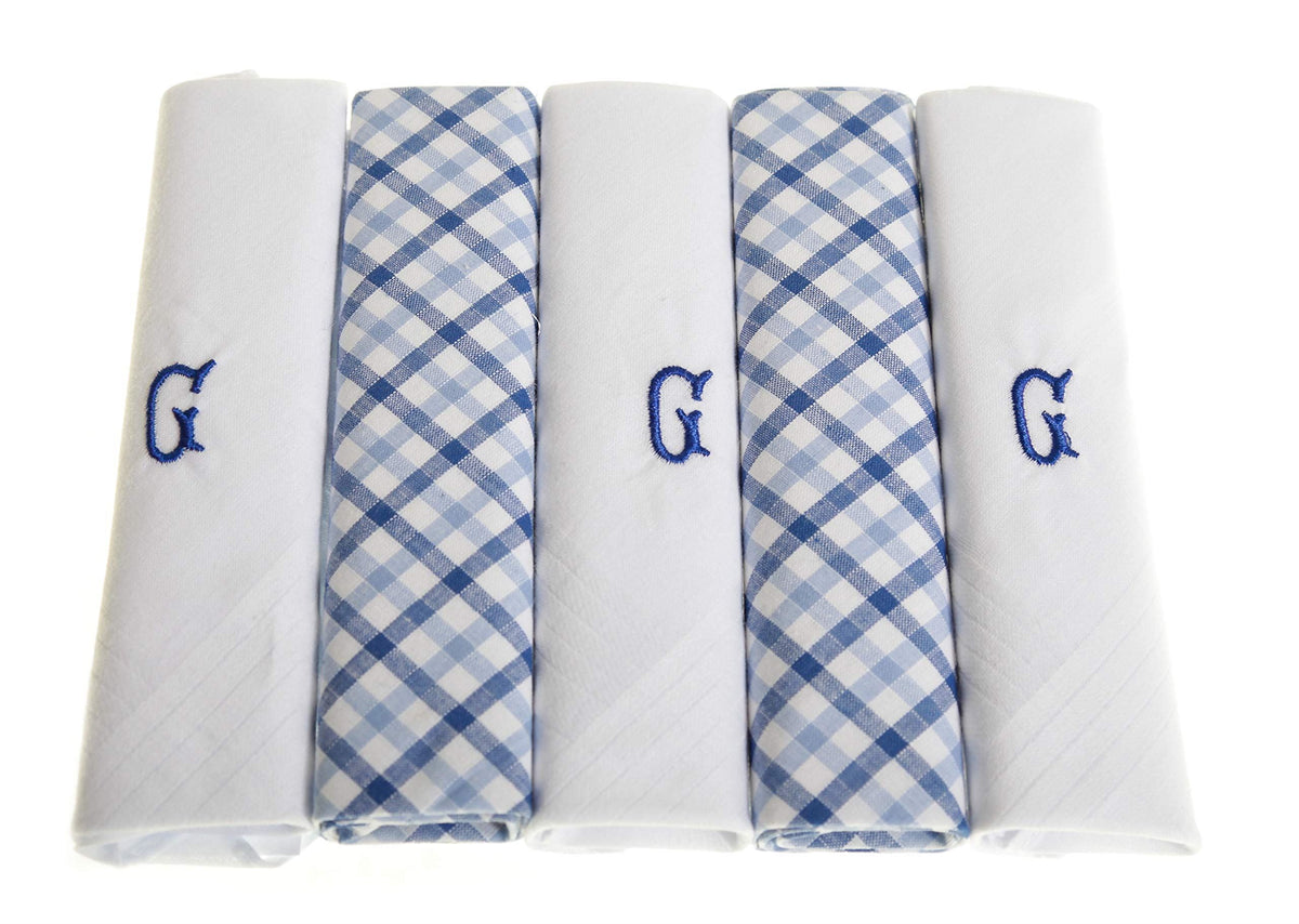 Personalised 100% Cotton Handkerchief Gift Set – Navy Embroidered Initial (A–Z)