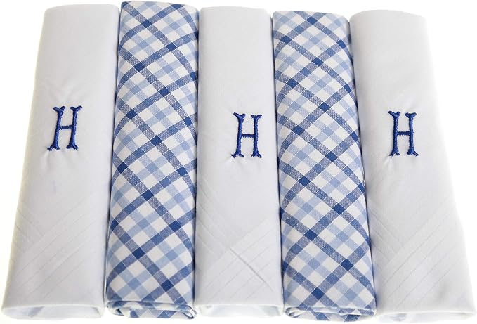 Personalised 100% Cotton Handkerchief Gift Set – Navy Embroidered Initial (A–Z)