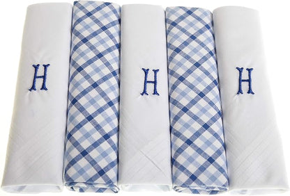 Personalised 100% Cotton Handkerchief Gift Set – Navy Embroidered Initial (A–Z)