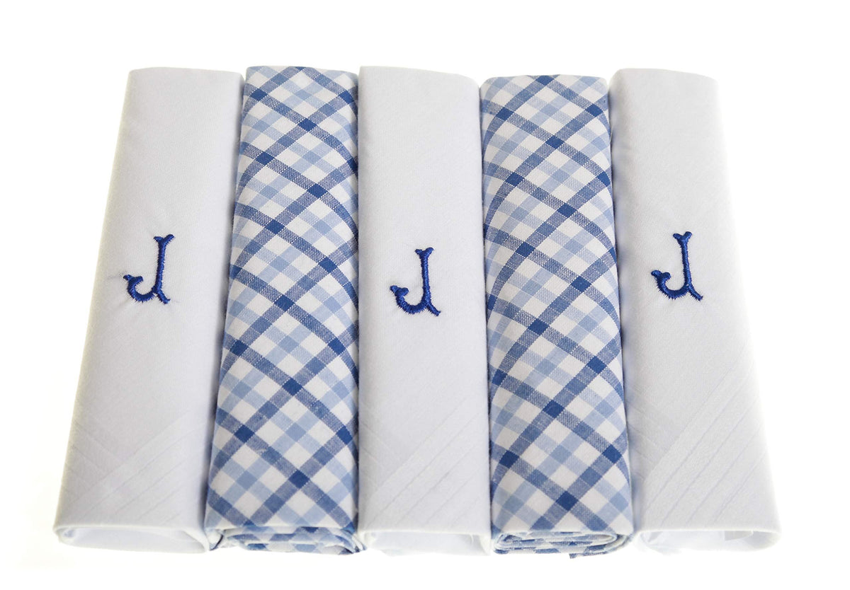 Personalised 100% Cotton Handkerchief Gift Set – Navy Embroidered Initial (A–Z)