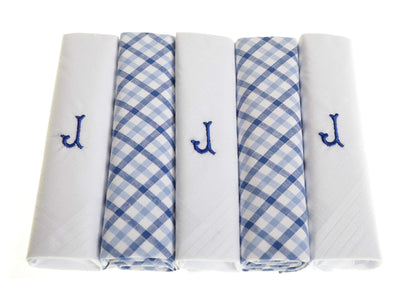 Personalised 100% Cotton Handkerchief Gift Set – Navy Embroidered Initial (A–Z)