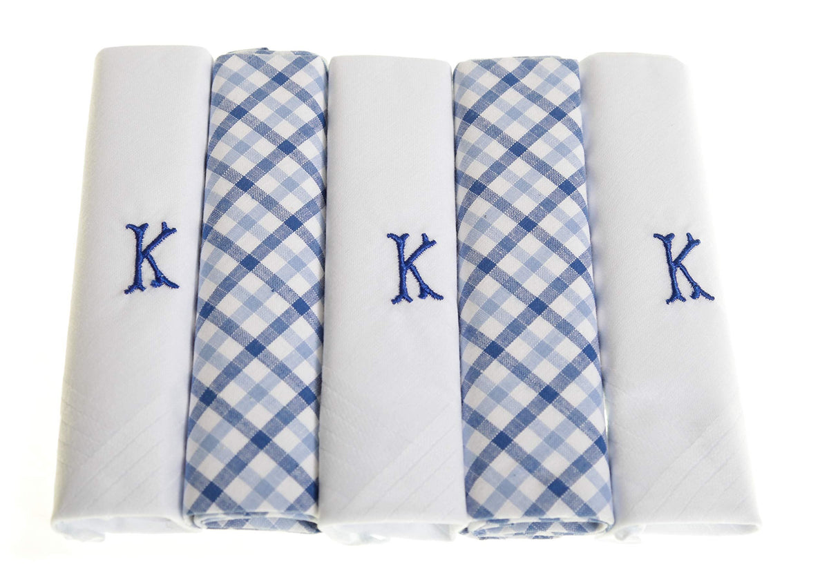 Personalised 100% Cotton Handkerchief Gift Set – Navy Embroidered Initial (A–Z)
