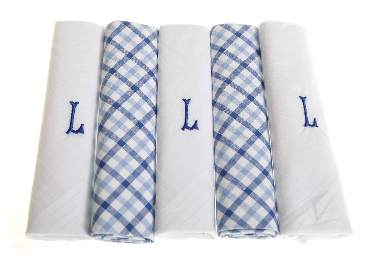 Personalised 100% Cotton Handkerchief Gift Set – Navy Embroidered Initial (A–Z)