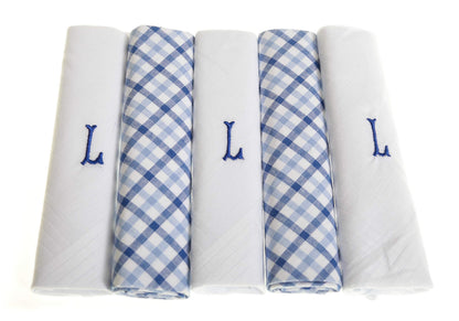 Personalised 100% Cotton Handkerchief Gift Set – Navy Embroidered Initial (A–Z)