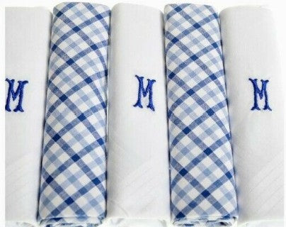 Personalised 100% Cotton Handkerchief Gift Set – Navy Embroidered Initial (A–Z)