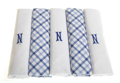 Personalised 100% Cotton Handkerchief Gift Set – Navy Embroidered Initial (A–Z)