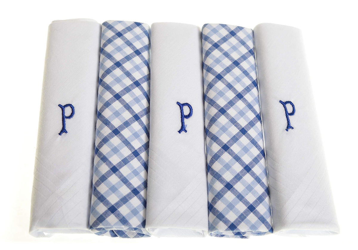 Personalised 100% Cotton Handkerchief Gift Set – Navy Embroidered Initial (A–Z)