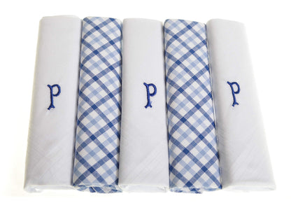 Personalised 100% Cotton Handkerchief Gift Set – Navy Embroidered Initial (A–Z)