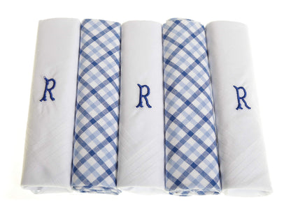 Personalised 100% Cotton Handkerchief Gift Set – Navy Embroidered Initial (A–Z)