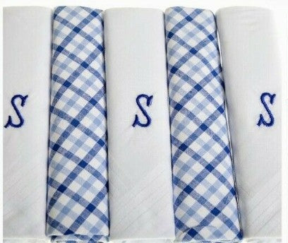 Personalised 100% Cotton Handkerchief Gift Set – Navy Embroidered Initial (A–Z)