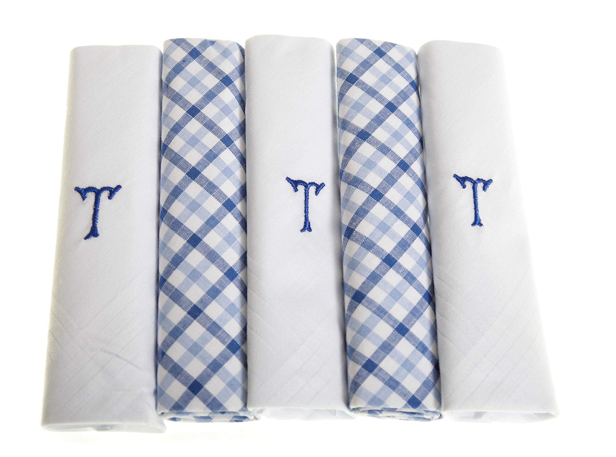 Personalised 100% Cotton Handkerchief Gift Set – Navy Embroidered Initial (A–Z)
