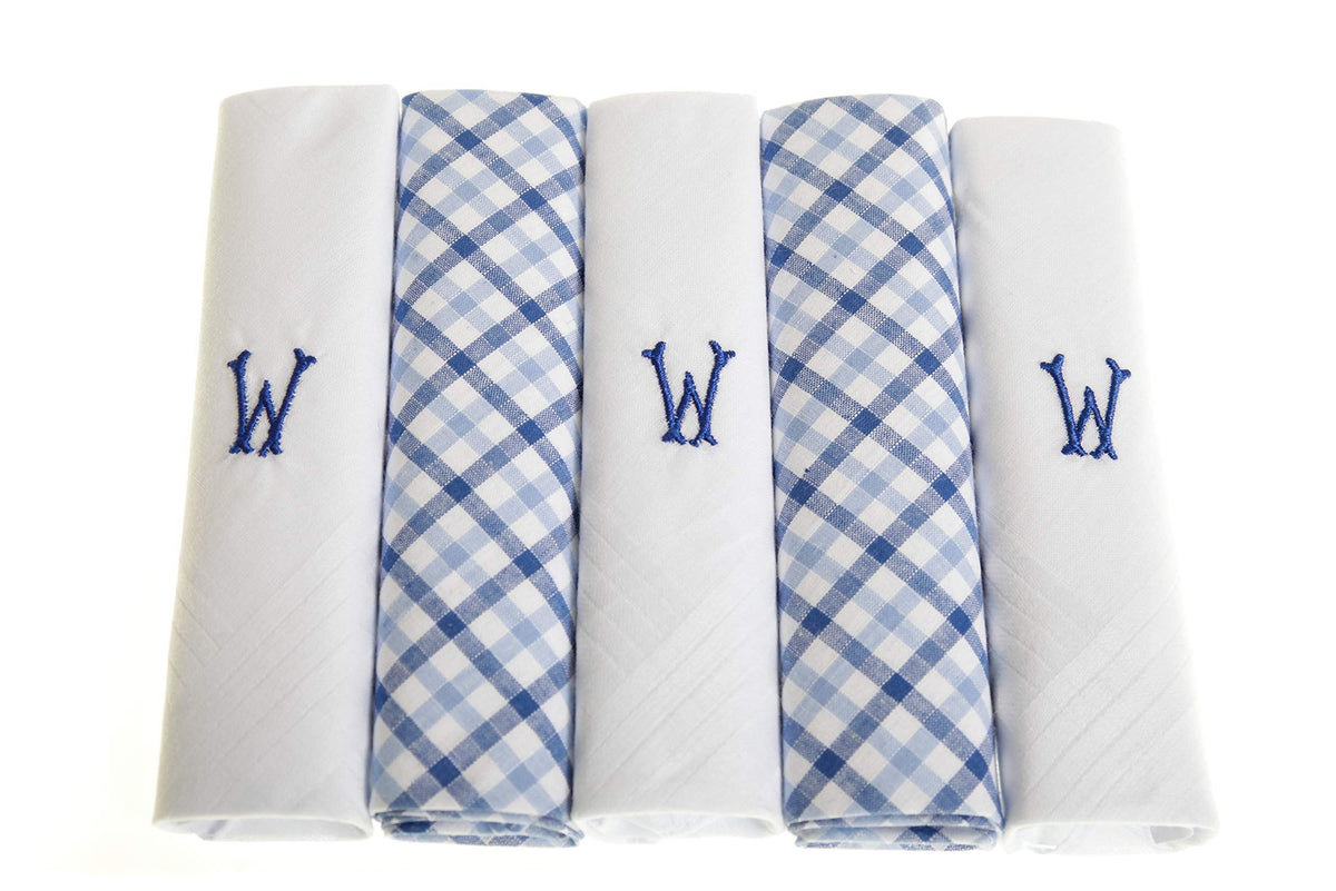 Personalised 100% Cotton Handkerchief Gift Set – Navy Embroidered Initial (A–Z)