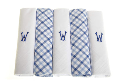 Personalised 100% Cotton Handkerchief Gift Set – Navy Embroidered Initial (A–Z)