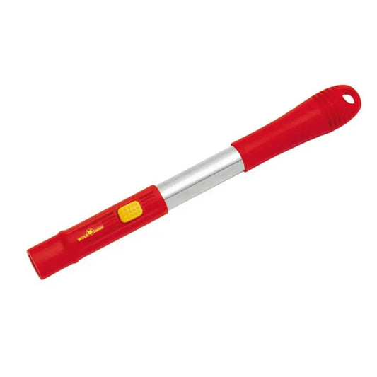WOLF-Garten ZM04 Multi-Change® Small Handle with red and yellow 35cm grip, shown on a white background for use with hand tools in compact garden spaces.