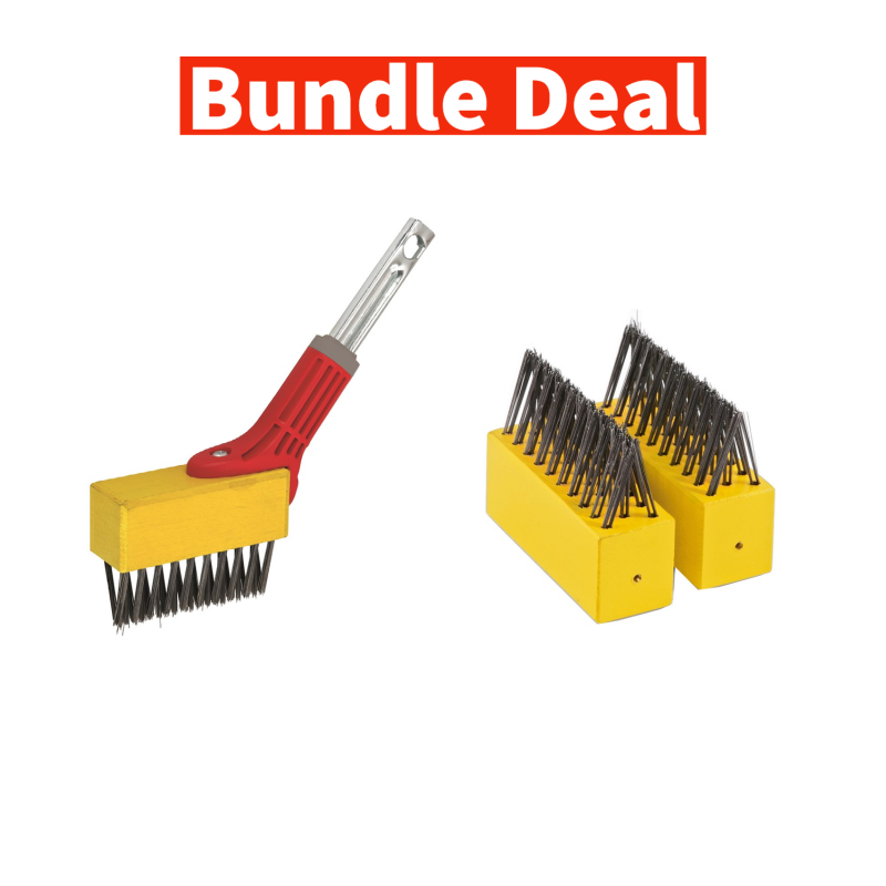 Wolf Garten FBM weeding brush with stiff steel bristles and two spare heads